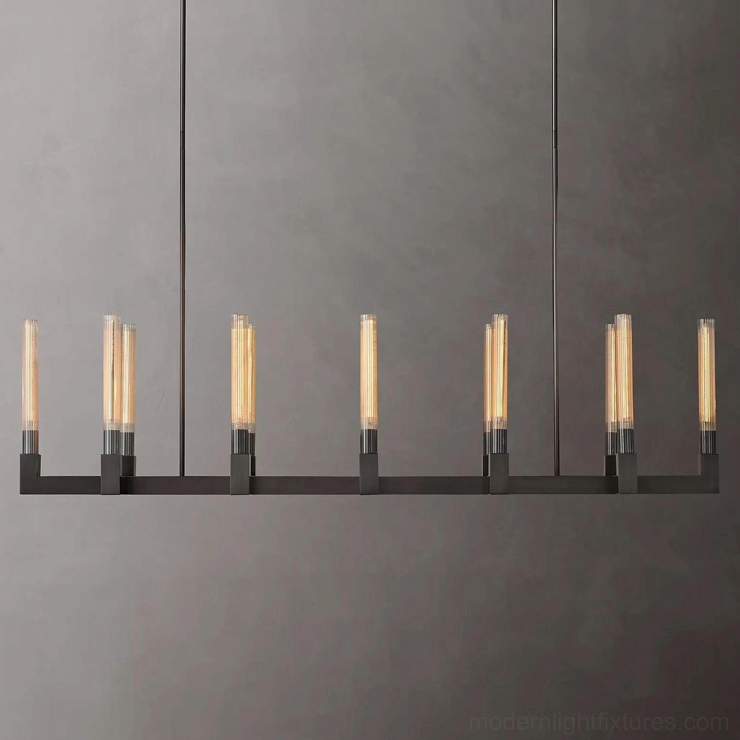 Black linear chandelier matte finish dining room ambient lighting fixture E14 socket