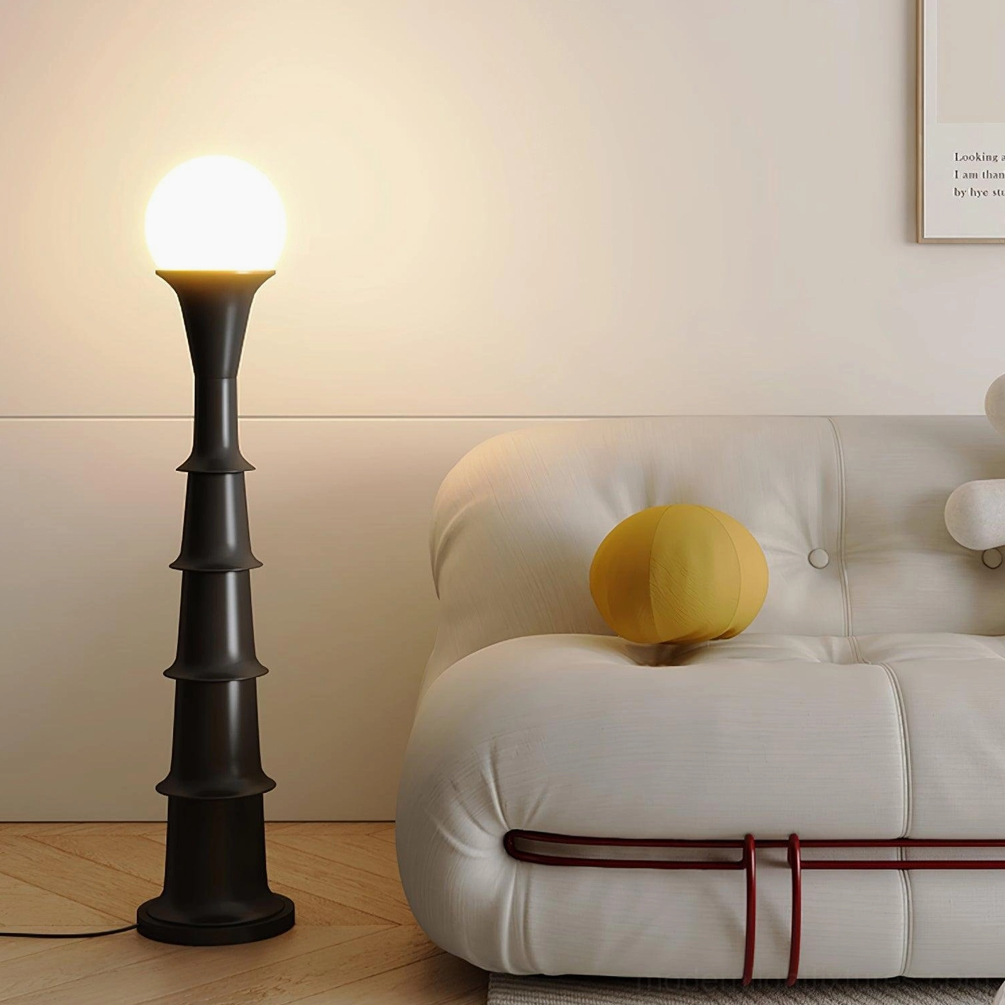Black matte bamboo joint floor lamp architectural form with frosted diffuser, contemporary minimalist design