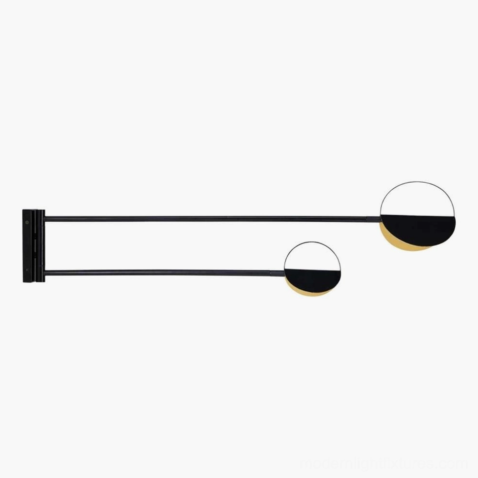 Black matte finish dual semi-circle wall sconce with contemporary geometric design in minimalist setting