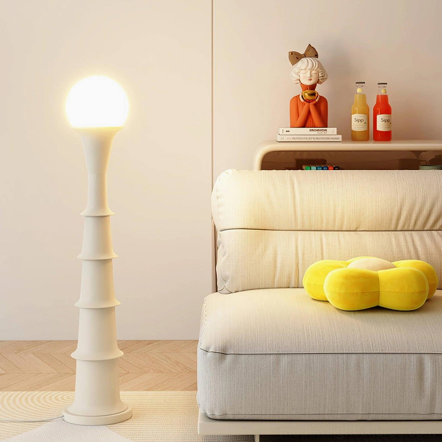Black bamboo joint floor lamp full standing view showcasing matte finish and sculptural geometric design