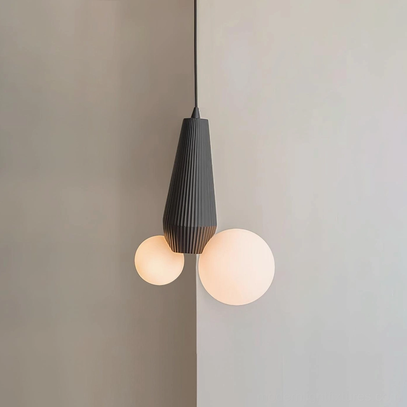Black modern pendant light with frosted glass globes - minimalist contemporary fixture