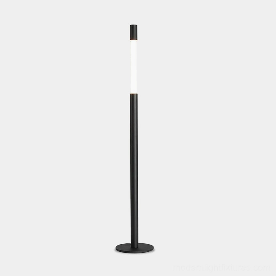Black Obelisk minimalist floor lamp with integrated LED, front view on white background