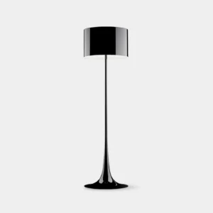 Silhouette minimalist black floor lamp with cylindrical shade studio shot