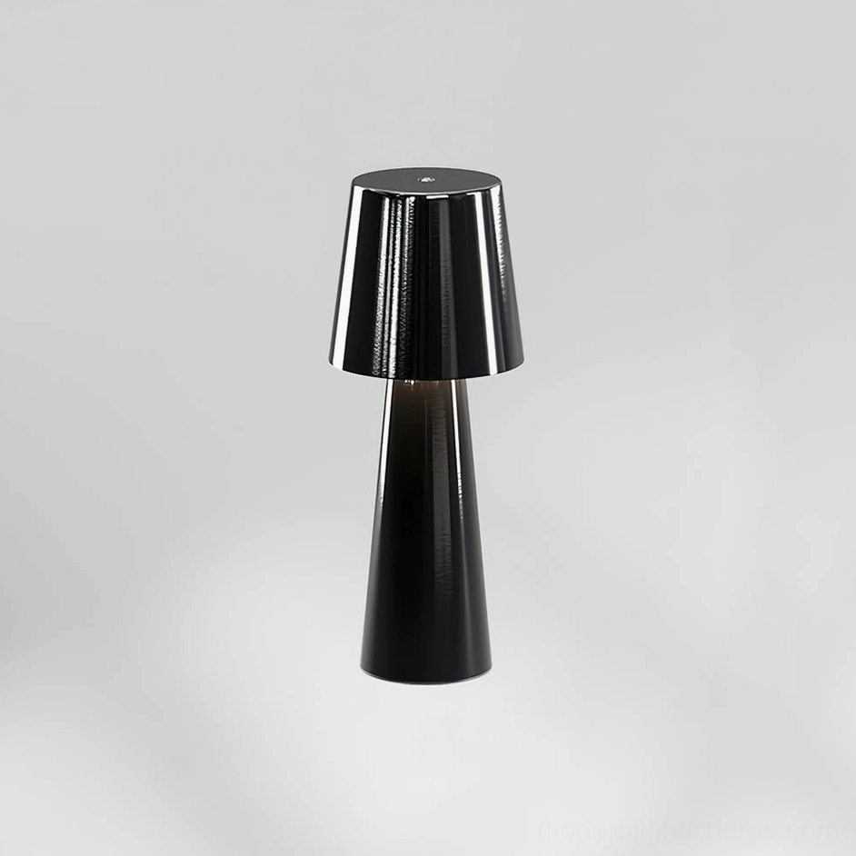 Glossy black tapered table lamp 3.9 inches diameter 9.8 inches height touch switch