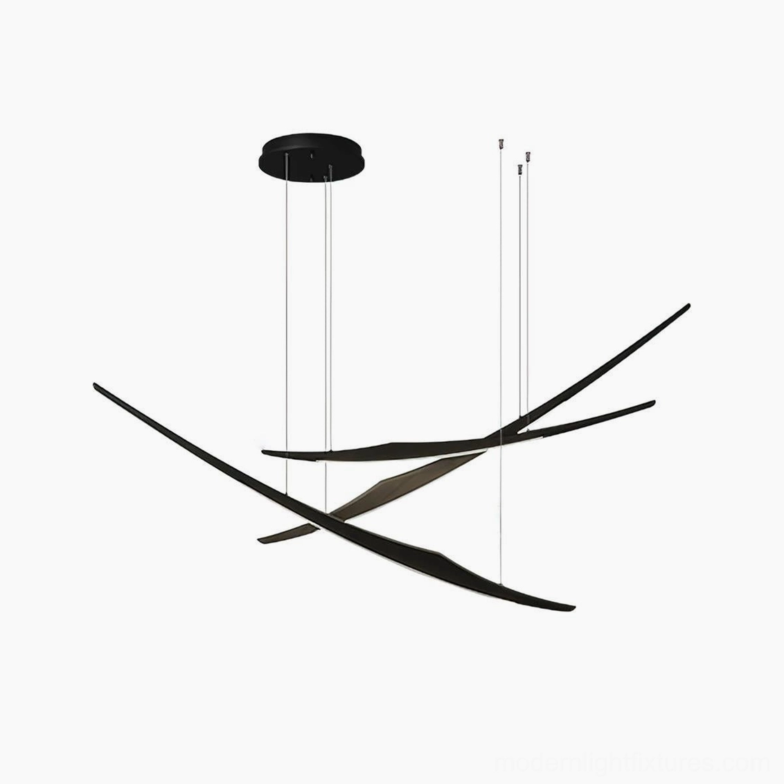 Black three-head kinetic arc chandelier modern sculptural pendant light installation