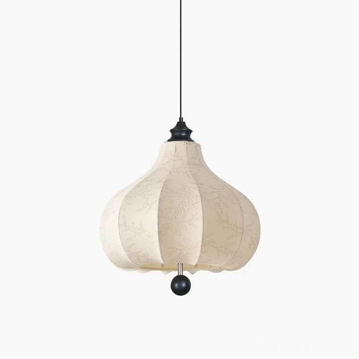 Black and white botanical pendant lamp variant showing color contrast and fabric print visibility