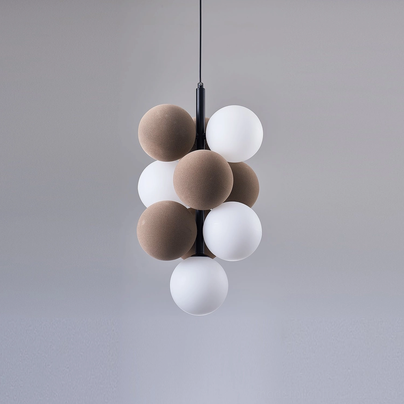 Black and white bubble pendant light configuration showing color contrast options