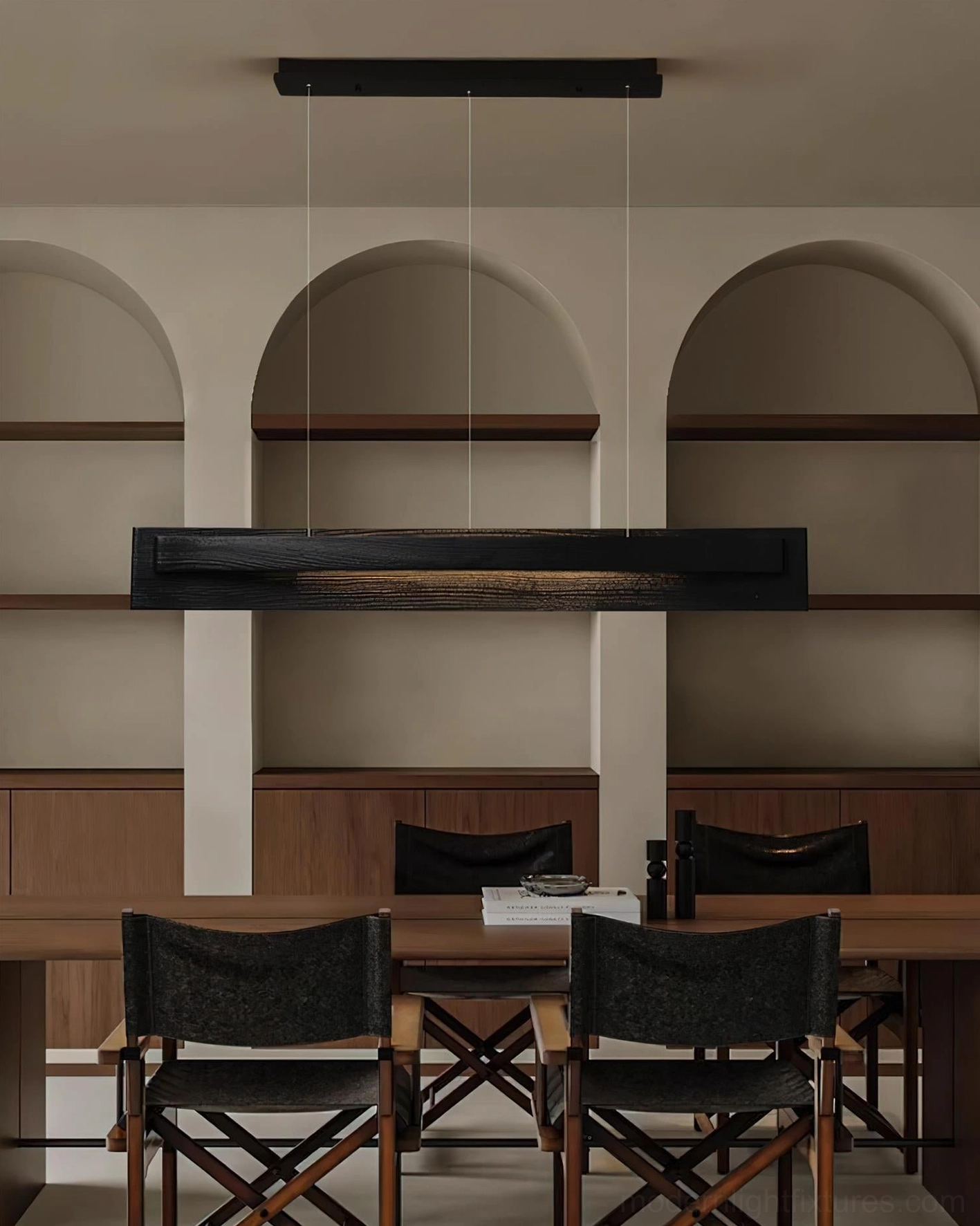 Matte black wood pendant light formal dining room industrial minimalist style