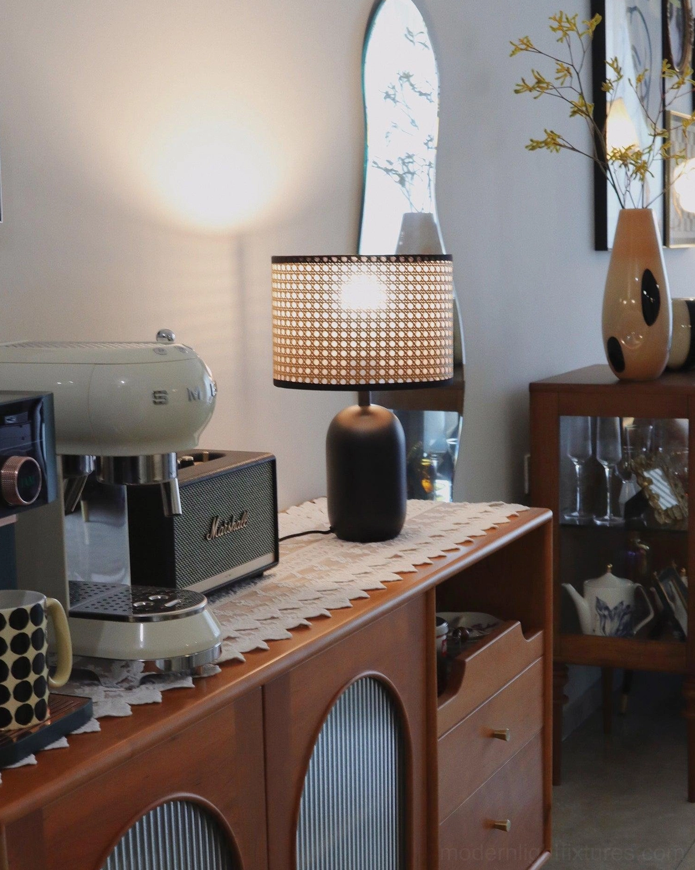 Blakely rattan lamp natural material developing character and patina over time