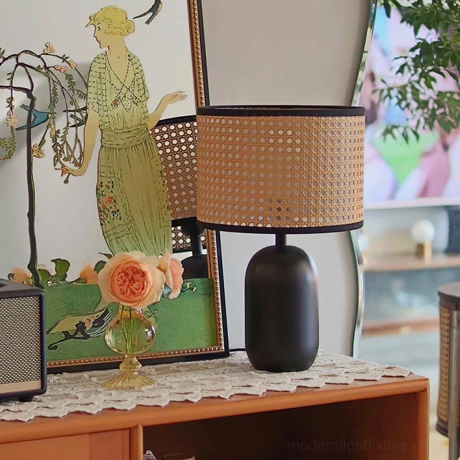 Blakely rattan table lamp multiple regional plug options US UK EU AU compatibility