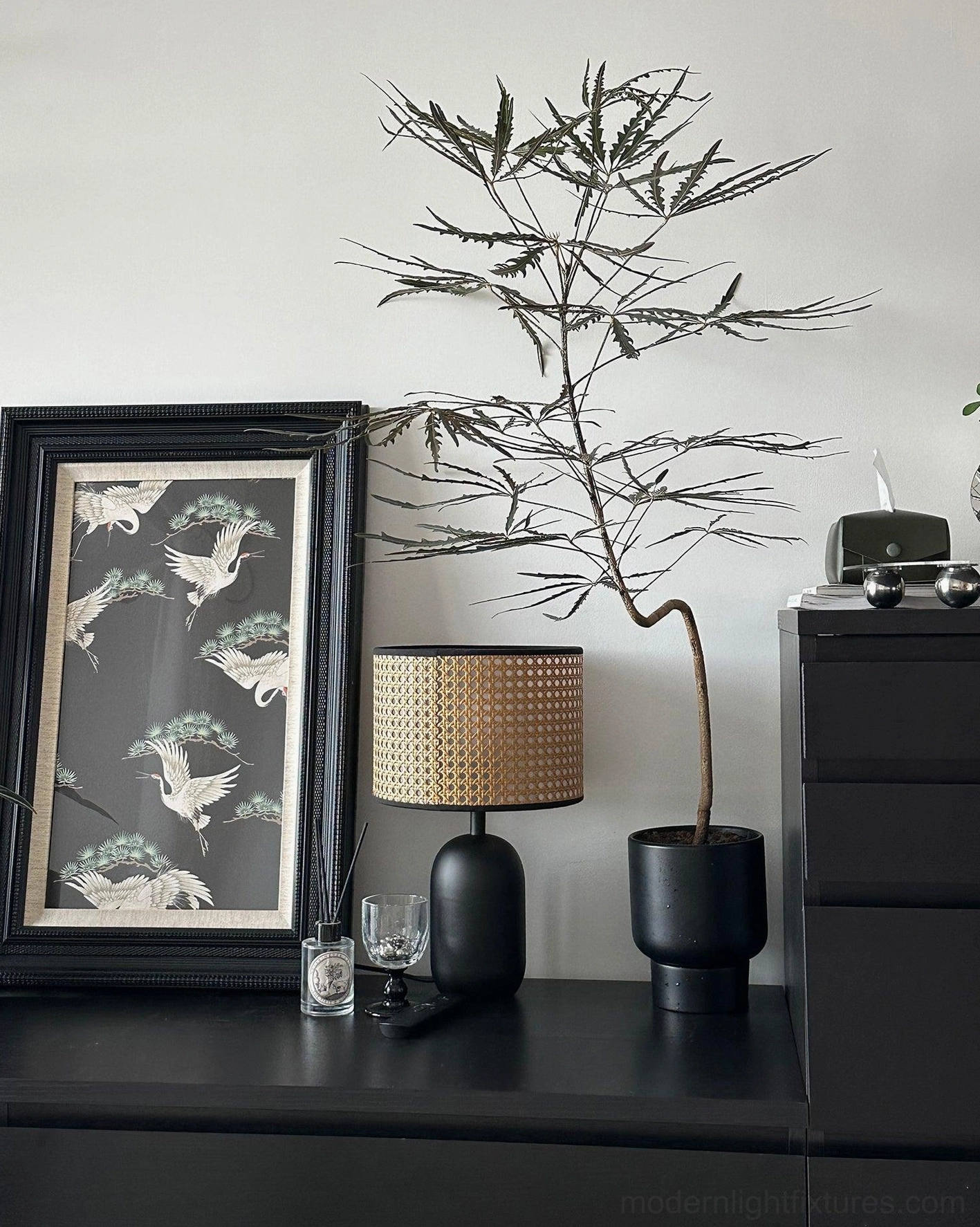 Blakely woven lamp shade detail showing organic light diffusion pattern