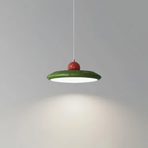 Blakely retro pendant lamp with green acrylic shade, minimalist matte finish, light projection detail
