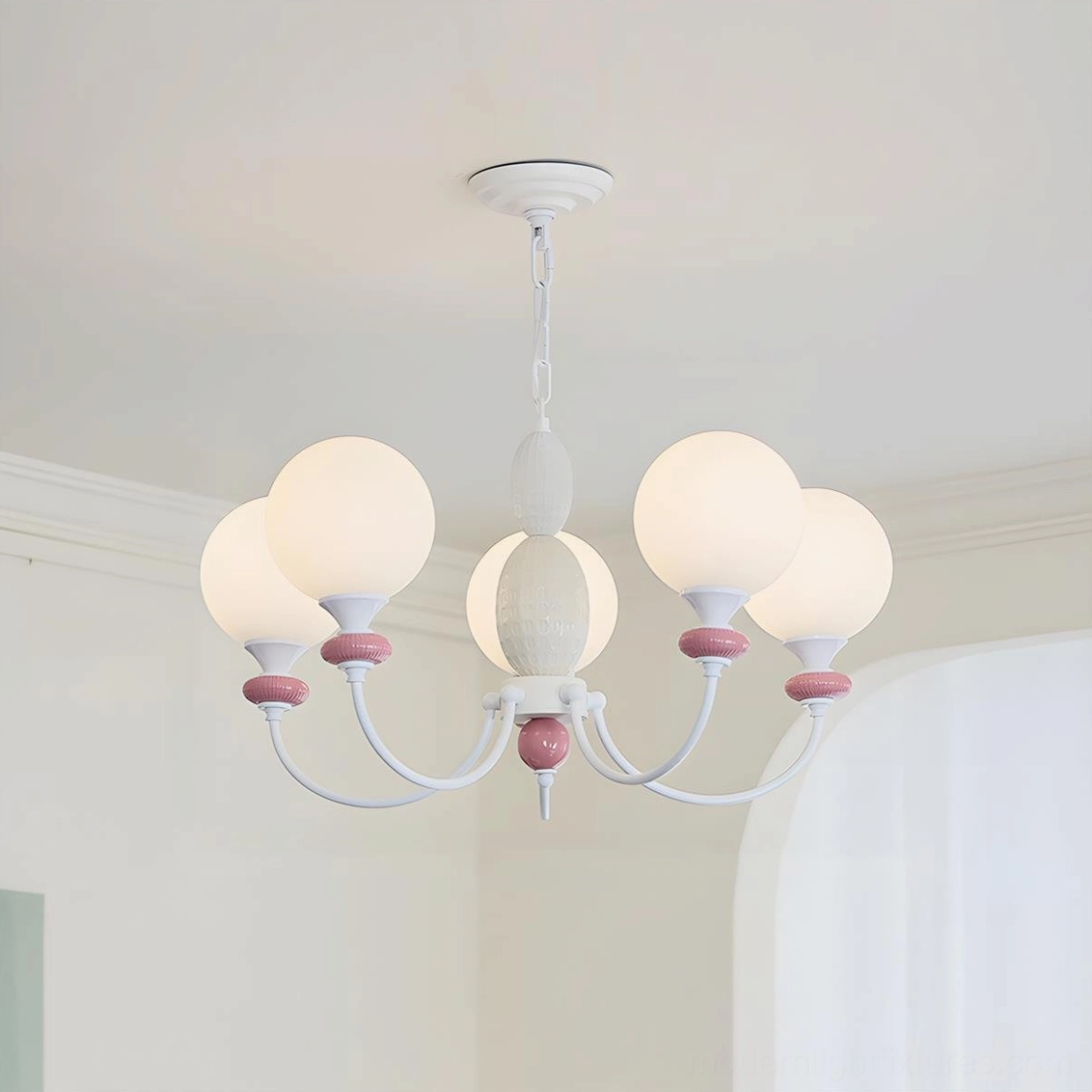 Blanca 5-head pink and white chandelier medium size versatile modern lighting fixture