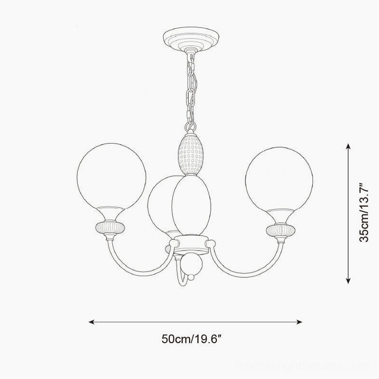 Blanca 5-head chandelier technical orthographic drawing specifications 50cm diameter 35cm height