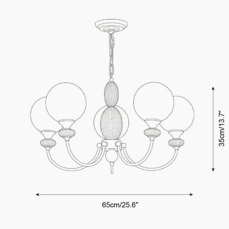 Blanca 6-arm globe chandelier technical design drawing 65cm diameter measurements reference