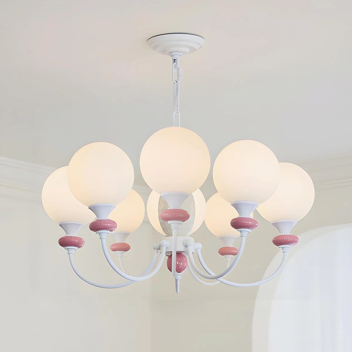 Blanca 8-head pink and white chandelier statement piece for large rooms and grand spaces