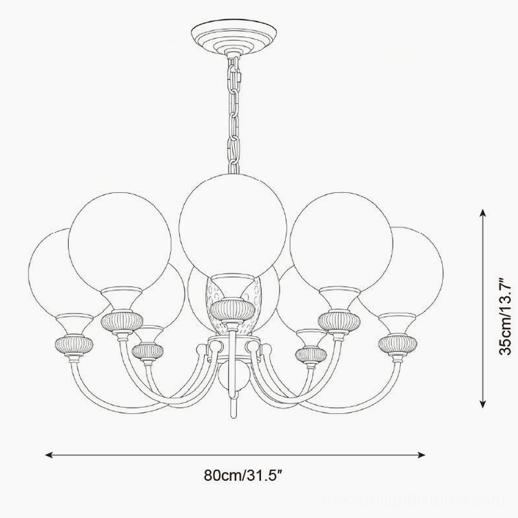 Blanca 8-head chandelier technical drawing 80cm diameter product design specifications