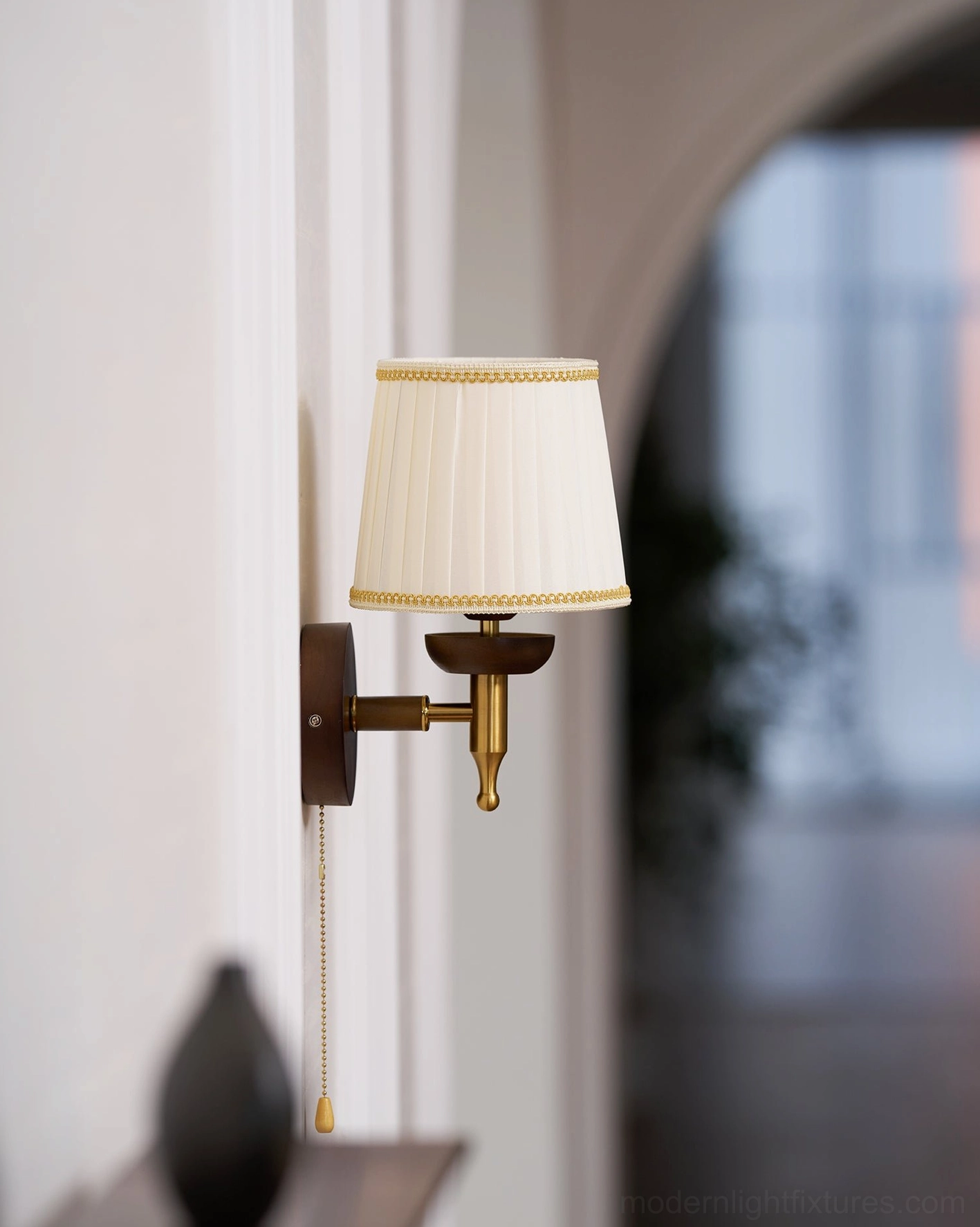 Blixen pleated fabric wall lamp vintage-inspired details for rustic farmhouse interiors