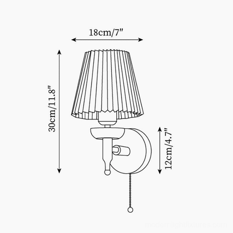 Blixen wall sconce design drawing orthographic side view showing pleated fabric shade profile