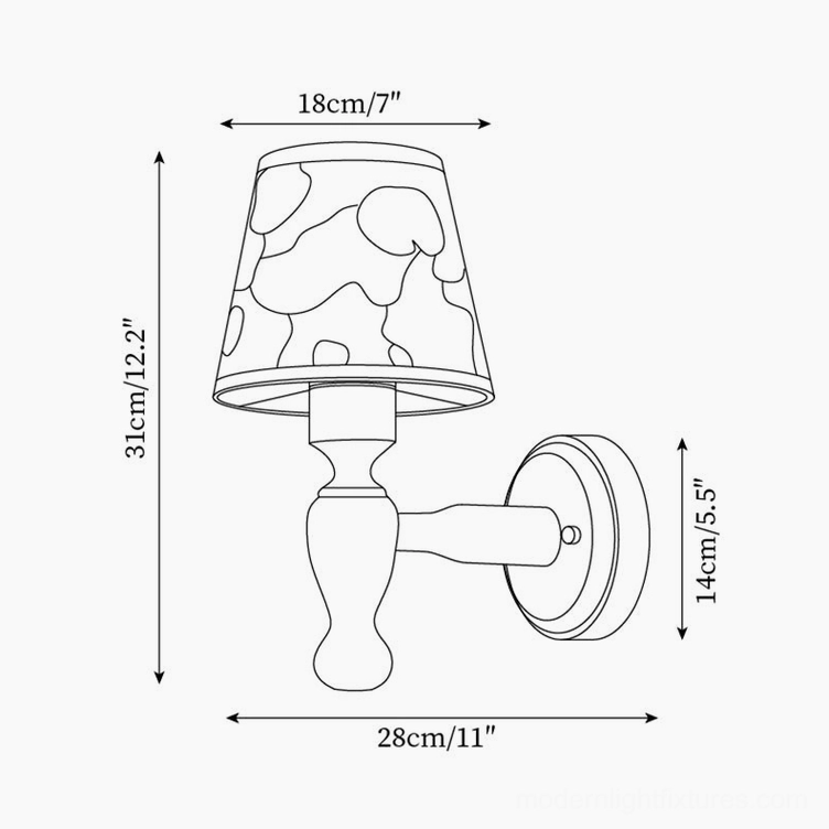 Wall lamp design sketch with irregular block pattern shade, technical drawing