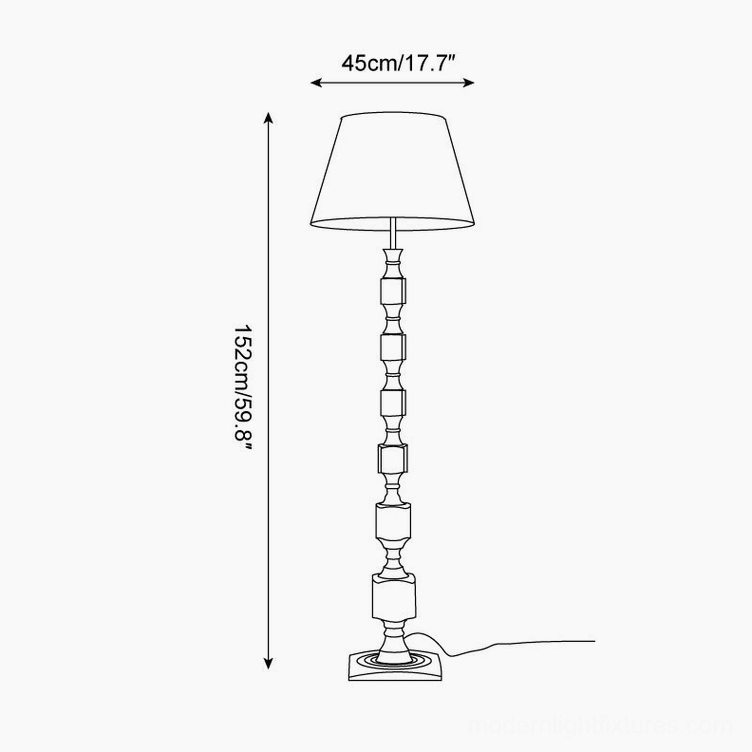 Blockora floor lamp technical specification diagram showing 152cm height and 45cm width dimensions with stacked pole design schematic