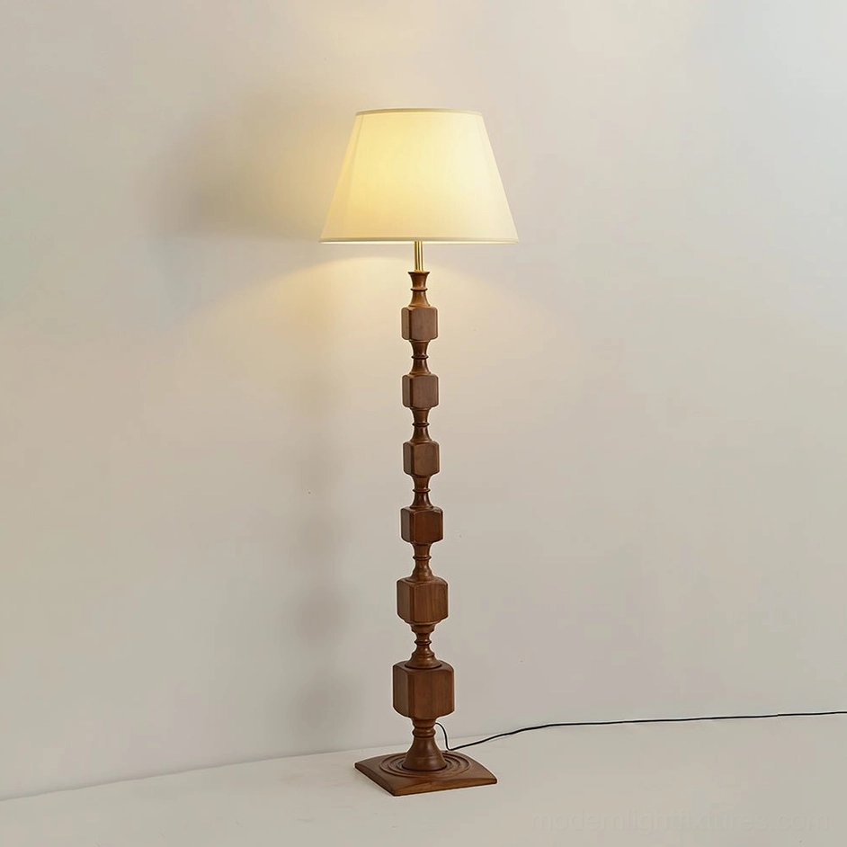 Walnut Blockora floor lamp variant with multiple color and plug options displayed, showing design versatility and international compatibility