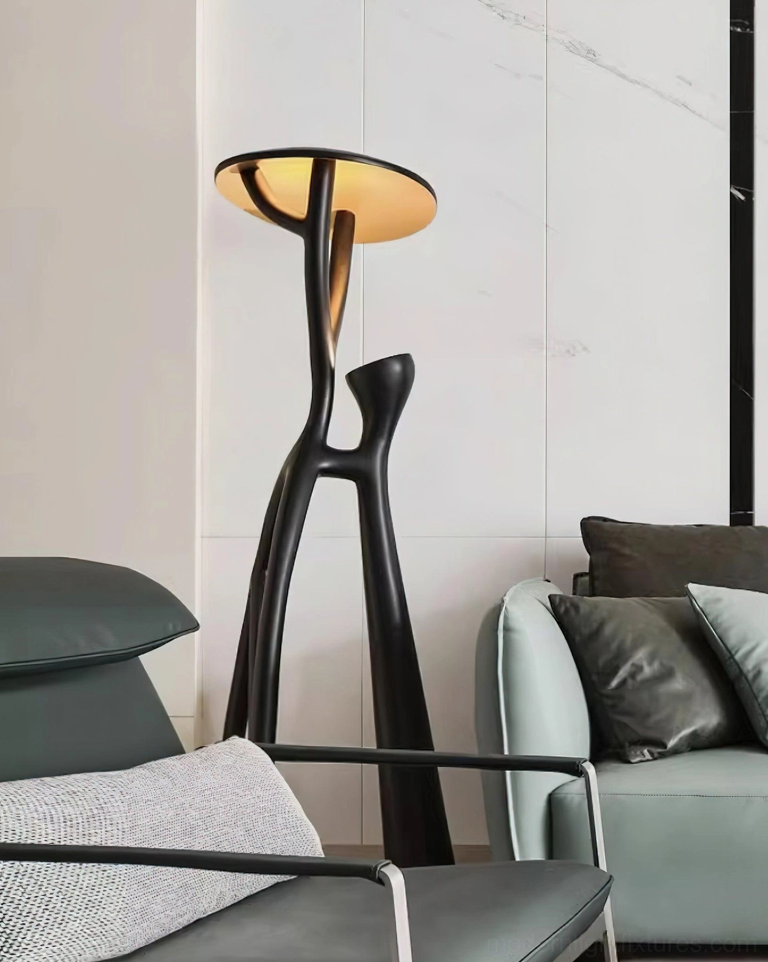 Blonski sculptural floor lamp in gallery-style interior, contemporary art lighting installation