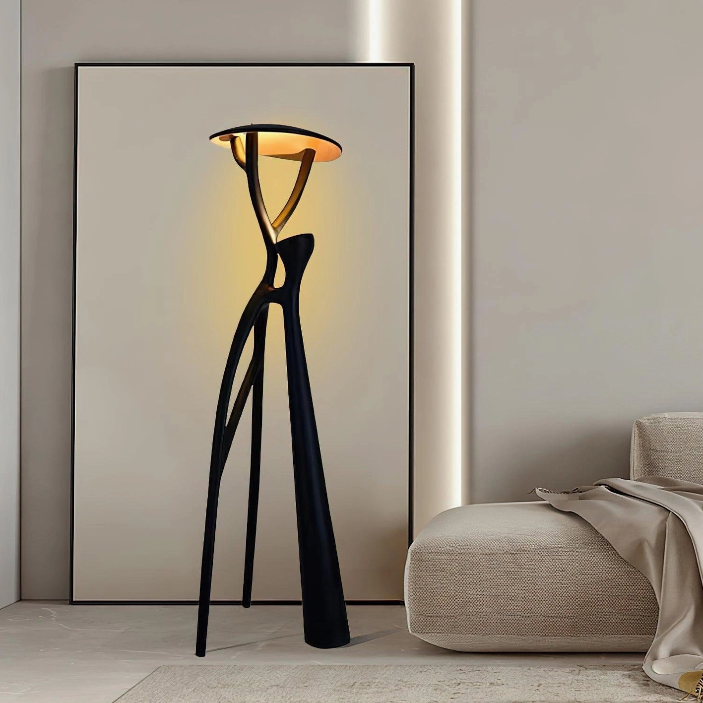 Blonski sculptural floor lamp in modern home office studio, functional artistic illumination