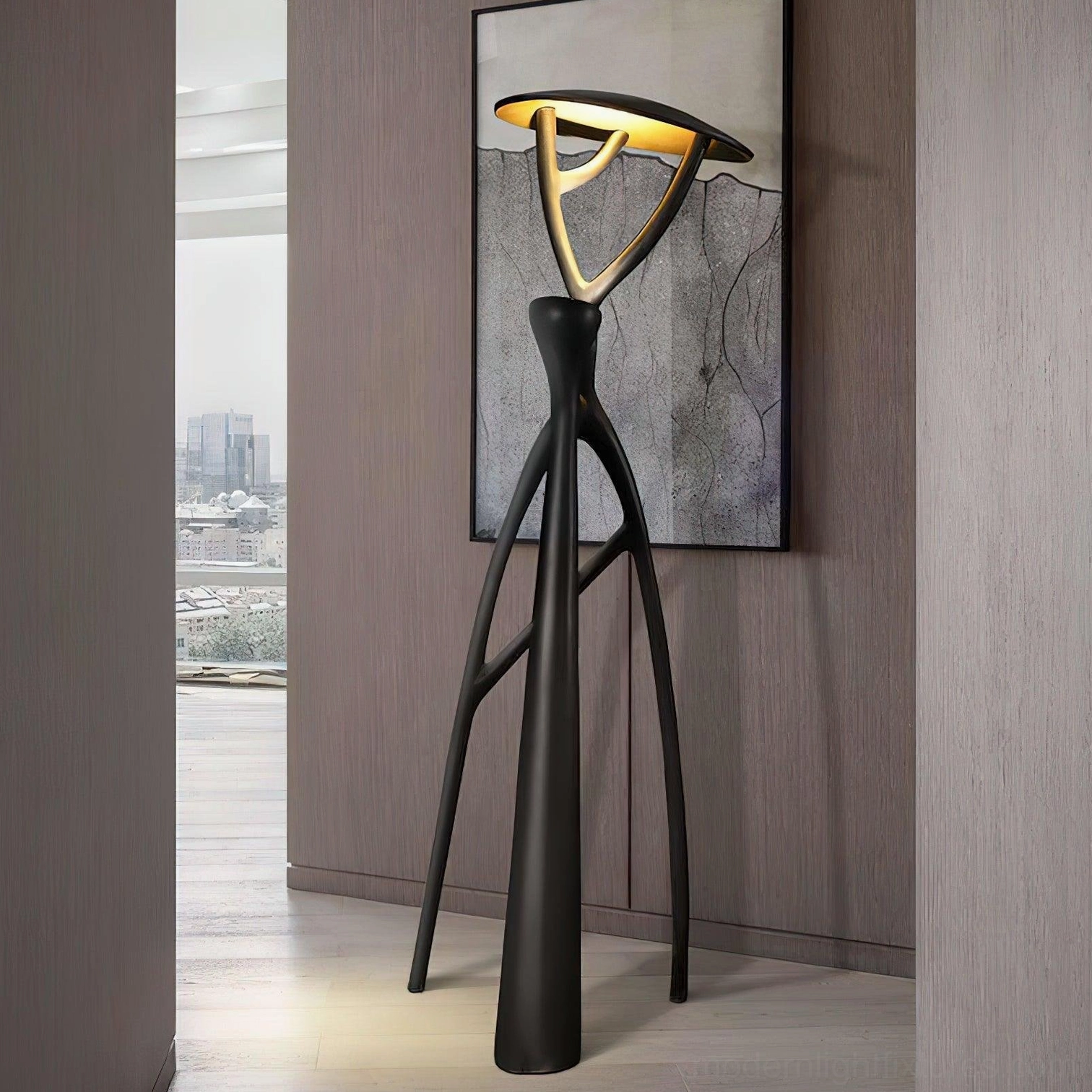 Blonski sculptural floor lamp full-height view, statement size 200cm, matte black premium fiberglass