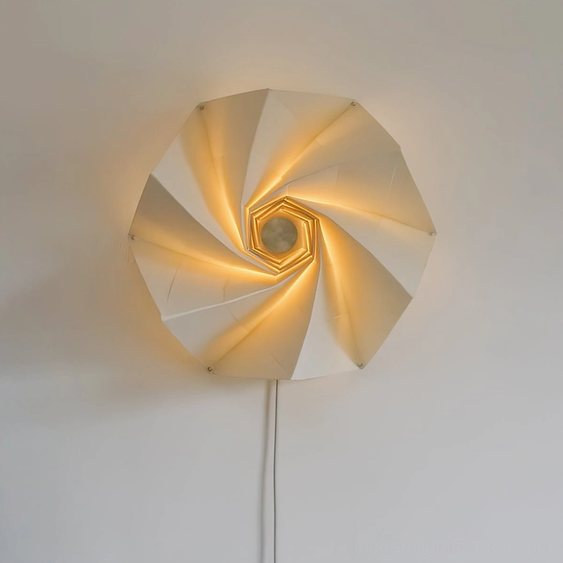 Bloom contemporary wall lamp illuminated showing warm 3000K LED light through multi-layered spiral design