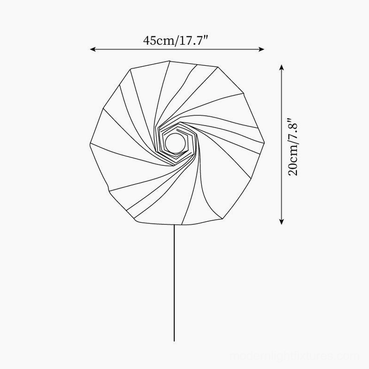 Technical specification diagram of Bloom wall sconce showing 45cm width and 20cm height dimensions