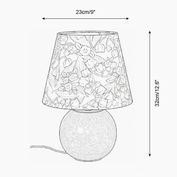 Bloomora Model B ceramic table lamp technical specification drawing, 23cm width by 32cm height
