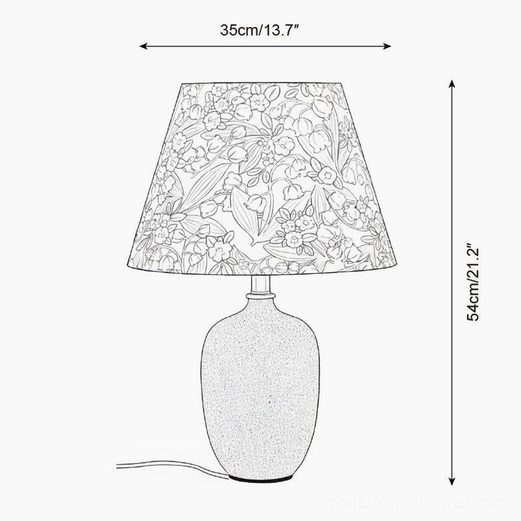 Bloomora Model C ceramic table lamp technical specification drawing, 35cm width by 54cm height