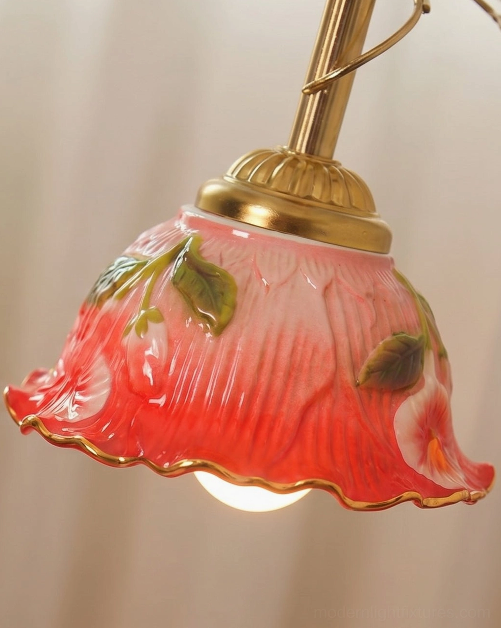 Bloomvelle floral pendant featuring climbing rose motif with gold leaf details and vintage aesthetic