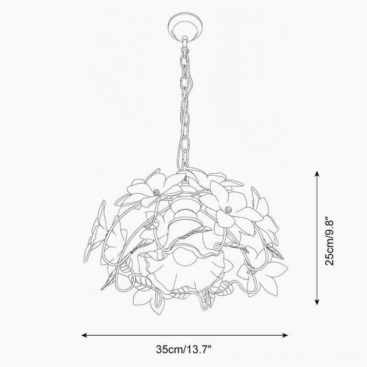 Technical line drawing of Blossira pendant lamp showing dimensions 35cm diameter x 25cm height
