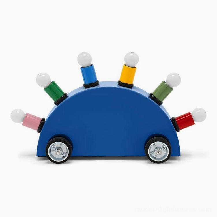 Blue cartoon car lamp front view modern whimsical design calming color option