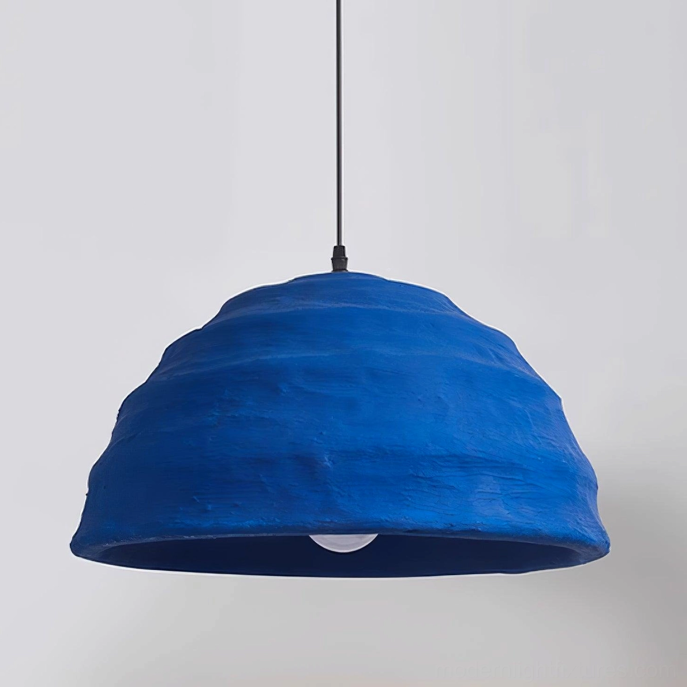 Handcrafted blue dome pendant light architectural details and construction quality close-up