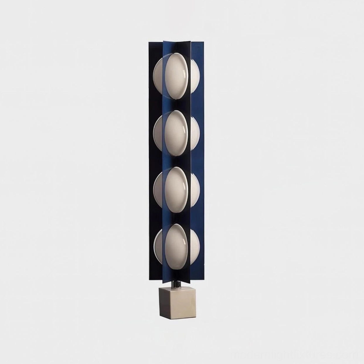 4-head blue glass floor lamp full height view contemporary minimalist design marble base