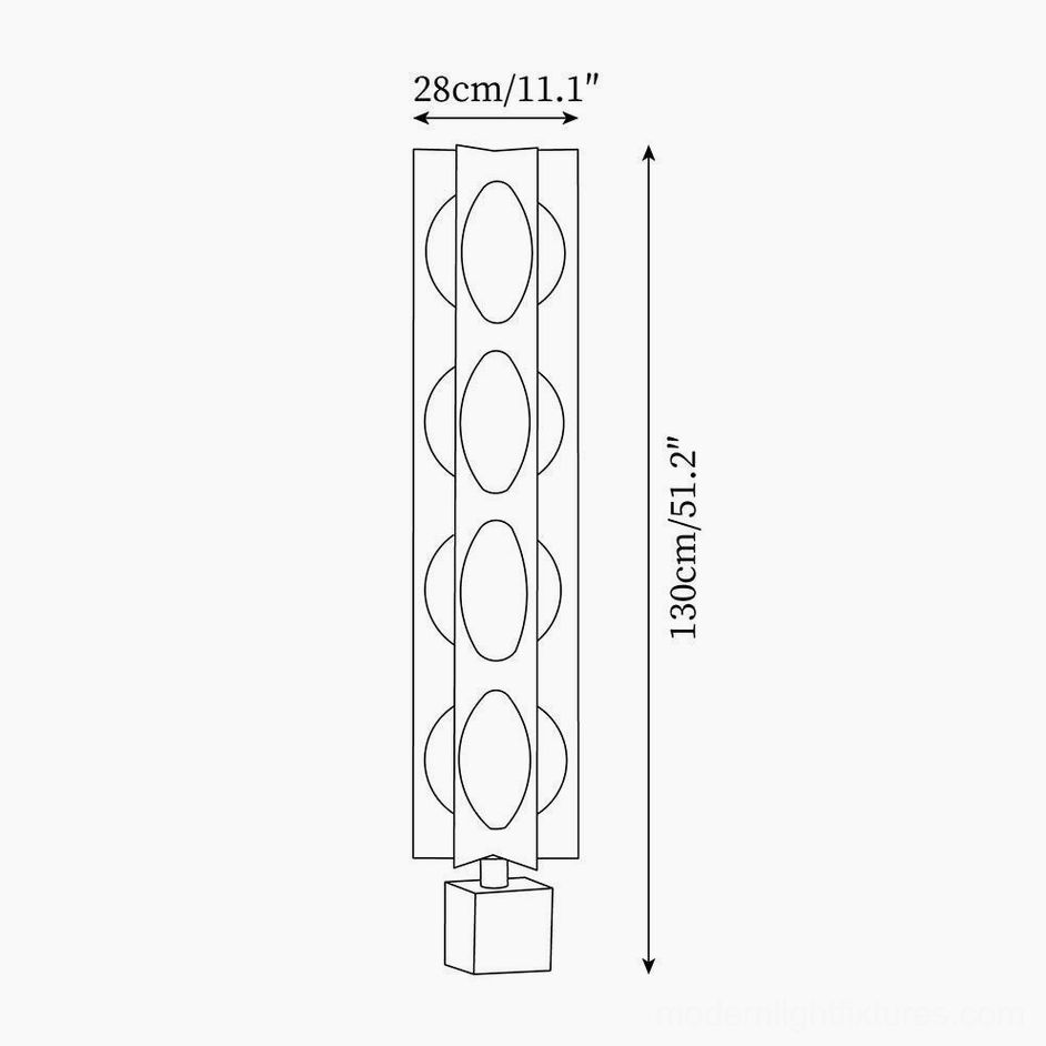 Large floor lamp technical schematic diagram 28cm diameter 130cm height 4-head version measurements