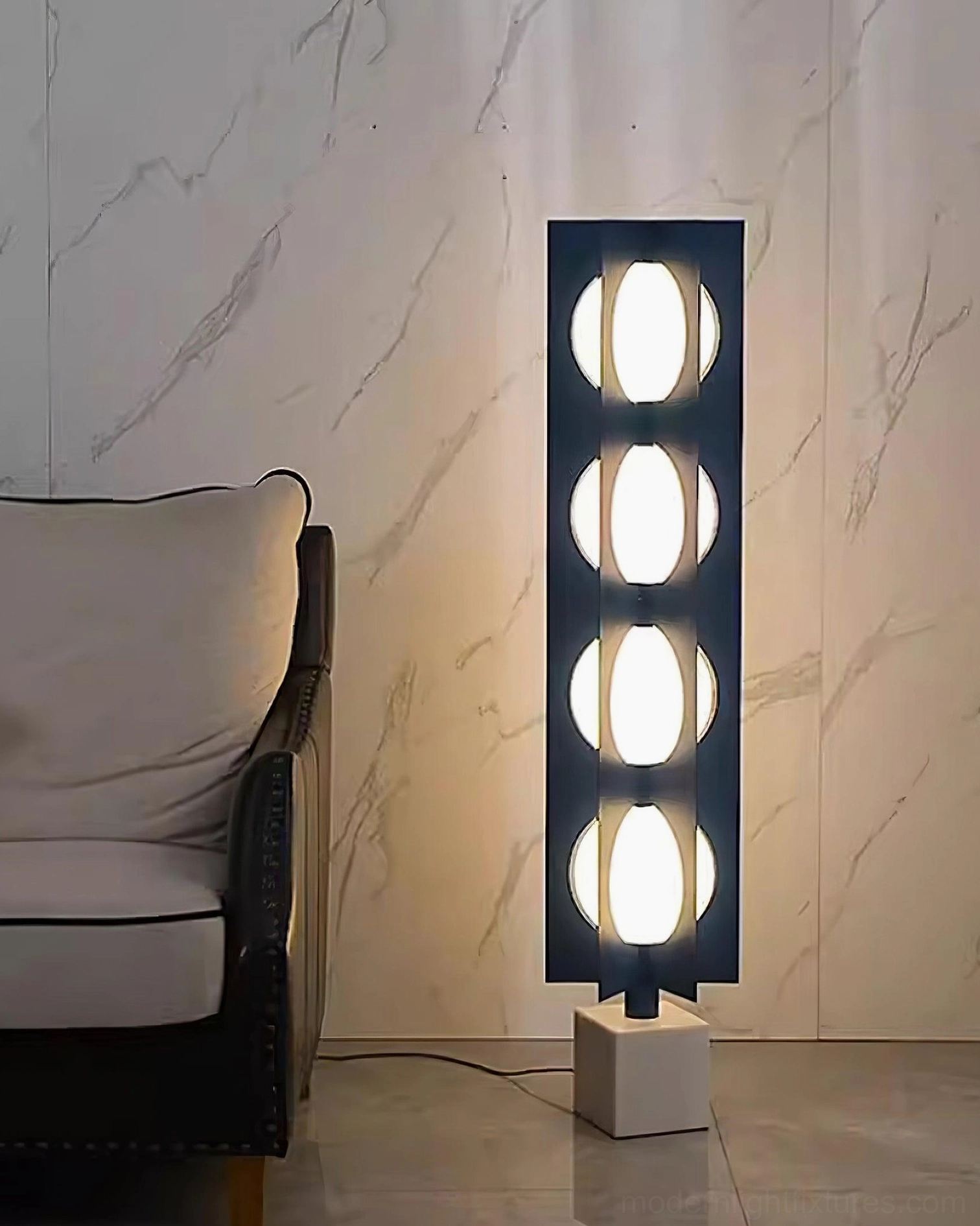 Blue glass floor lamp multi-head contemporary design lighting fixture architectural statement