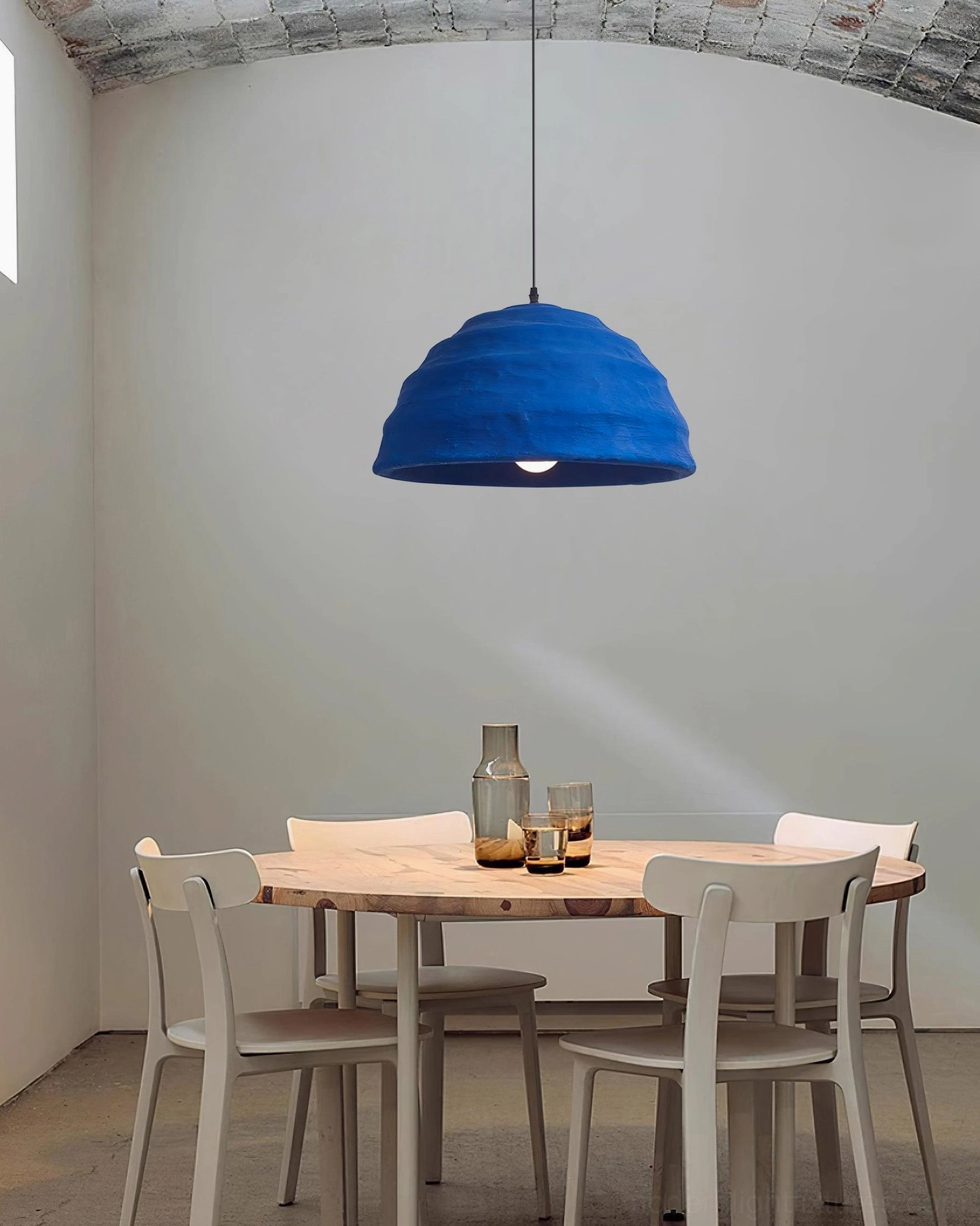Blue ribbed dome pendant light fixture emphasizing modern design aesthetic and craftsmanship