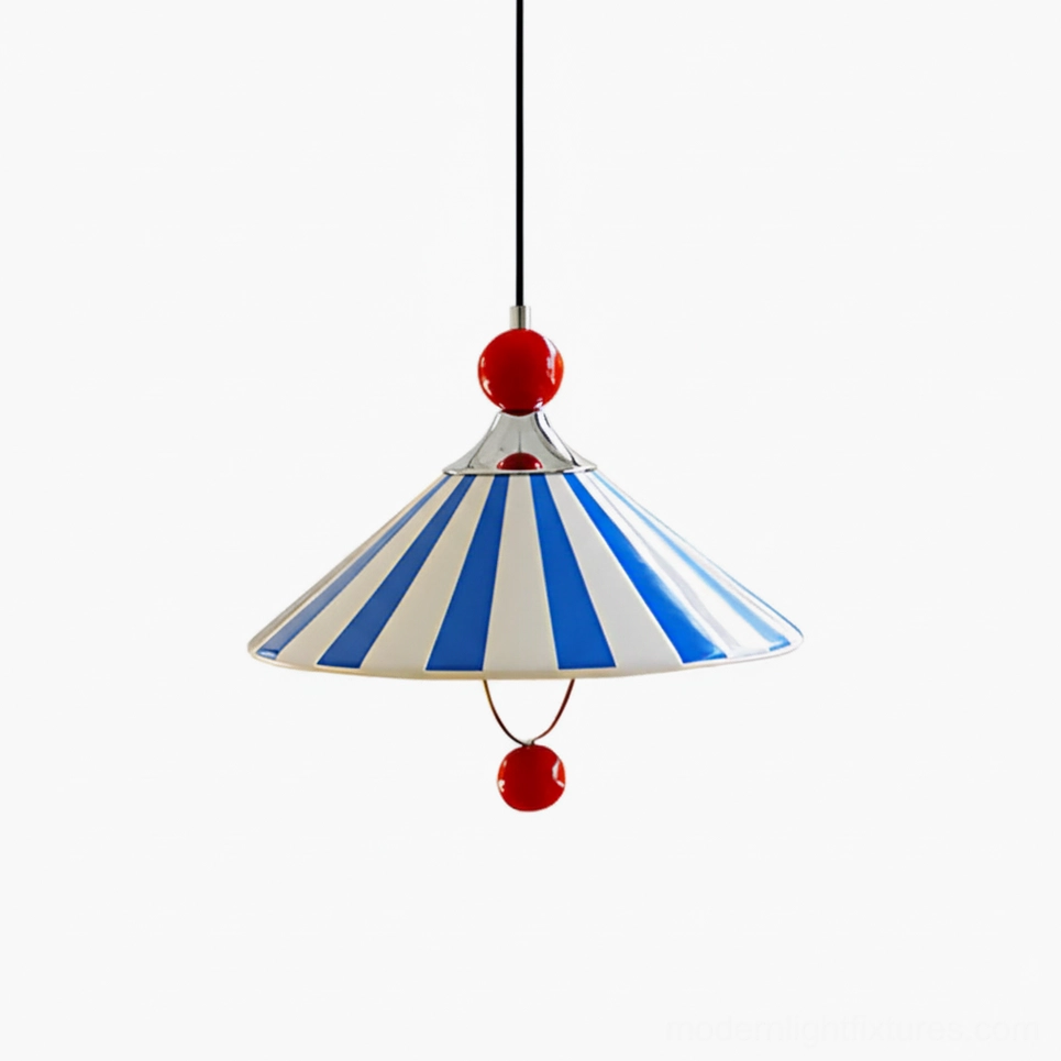 Blue striped ceramic pendant light, mid-century modern hanging fixture with color block design