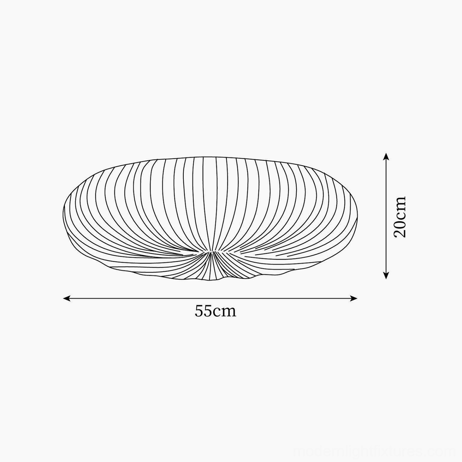 Technical line drawing and specification diagram of Bobby ceiling light showing 55cm diameter and 20cm height dimensions