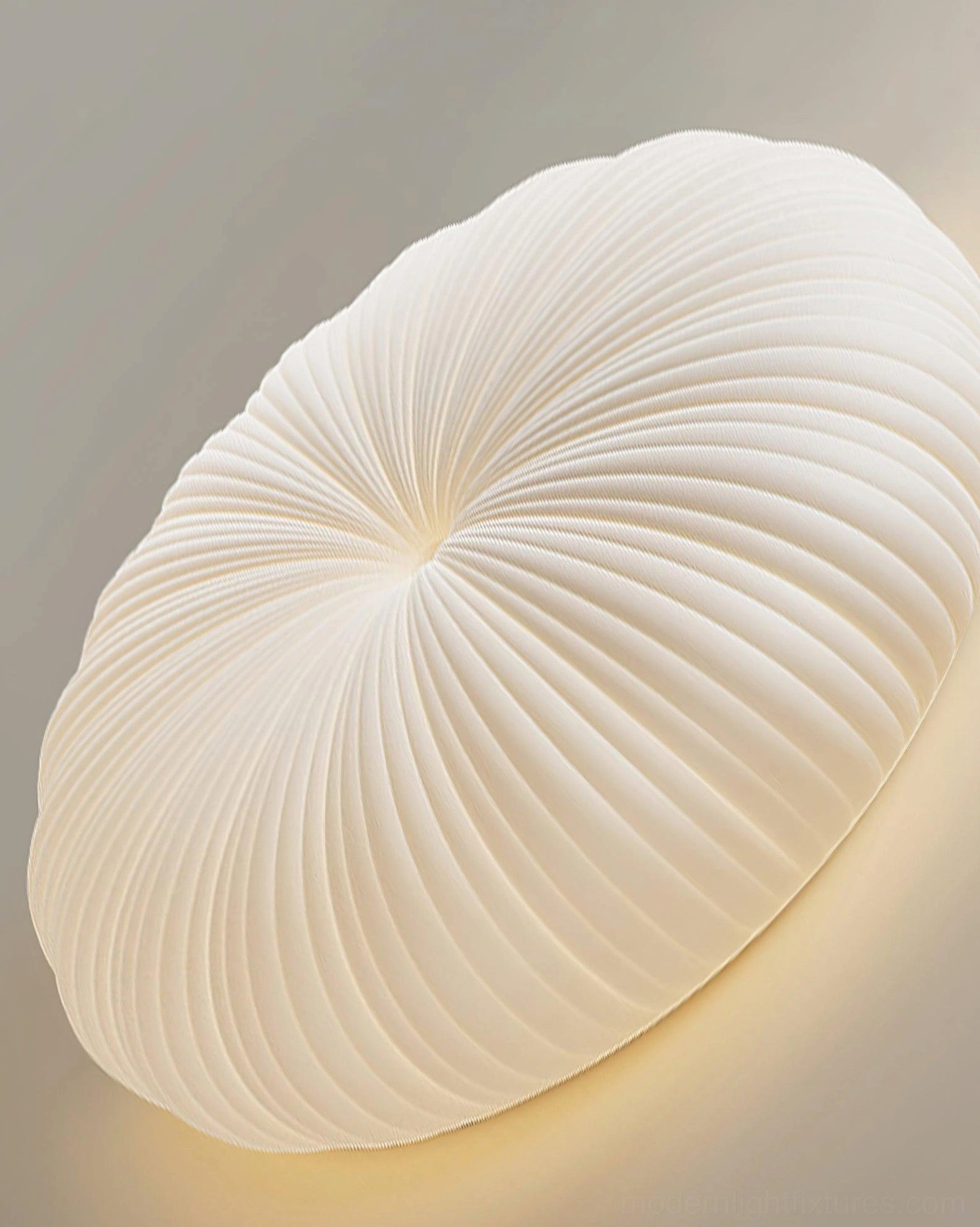 Detail view of Bobby ceiling light acrylic diffuser showing radial pleated ribbed texture and light transmission quality
