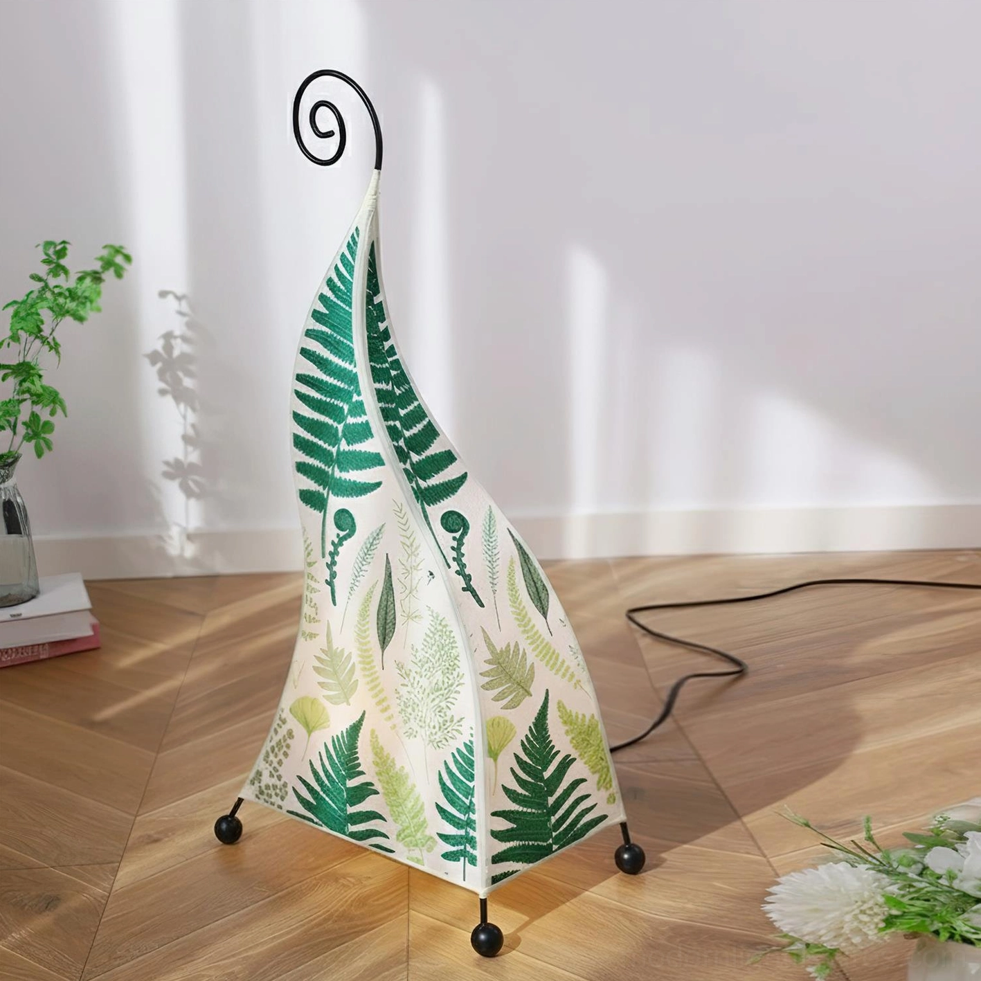 Bohemian floor lamp with mid-century modern sculptural form and organic curved silhouette
