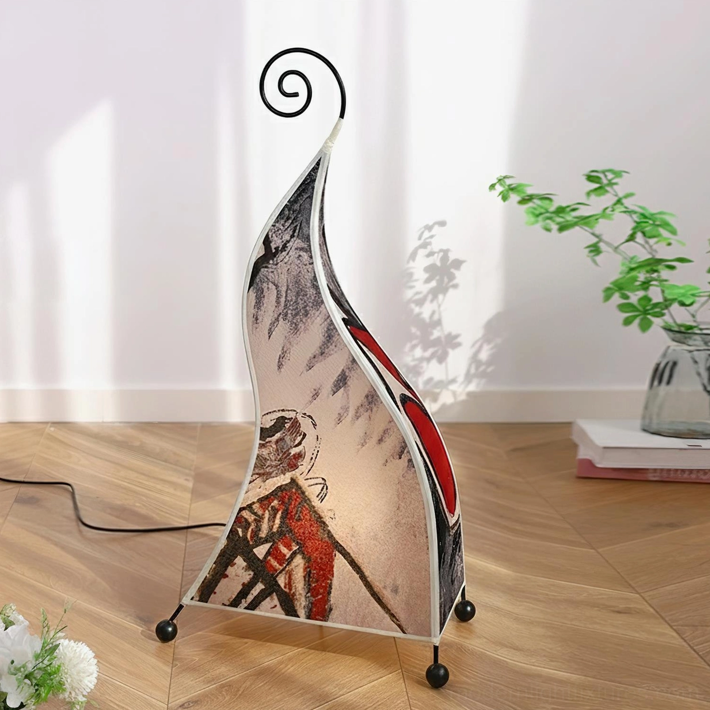 Bohemian floor lamp model L black and red bold artistic pattern available international plugs