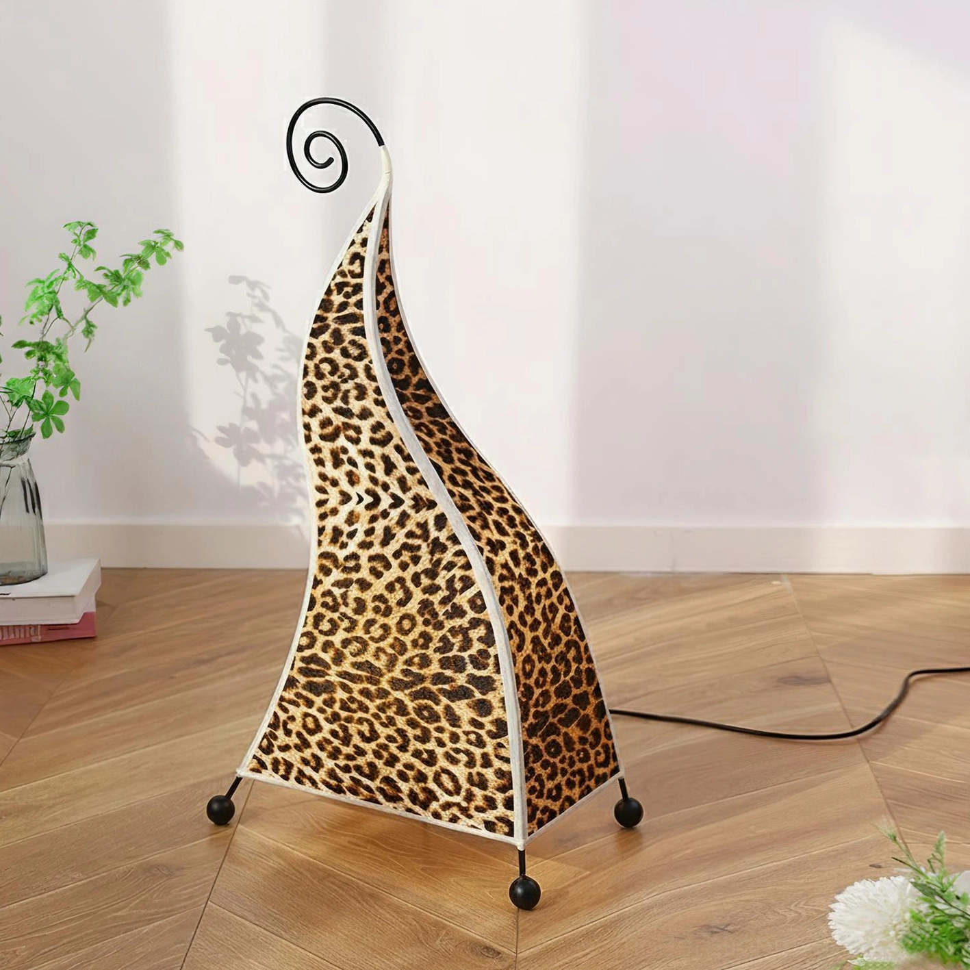 Bohemian floor lamp leopard print model N available with US UK EU and AU plug options