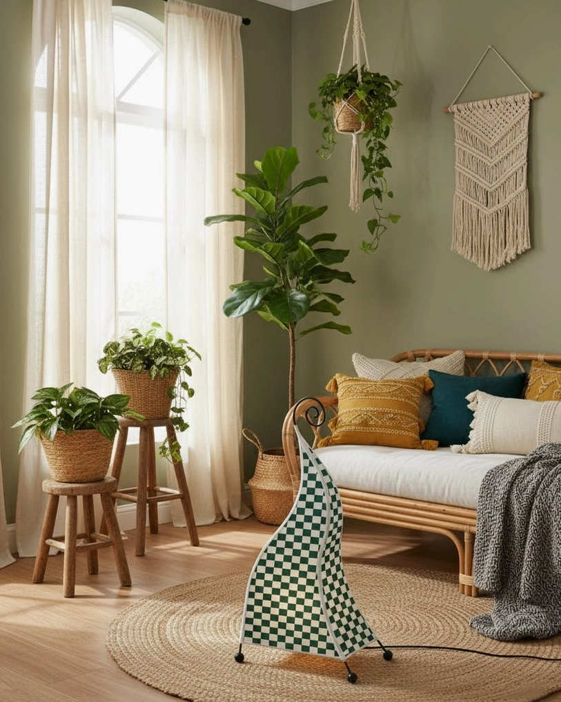 Bohemian floor lamp multicolor model featuring vibrant hues and layered pattern details