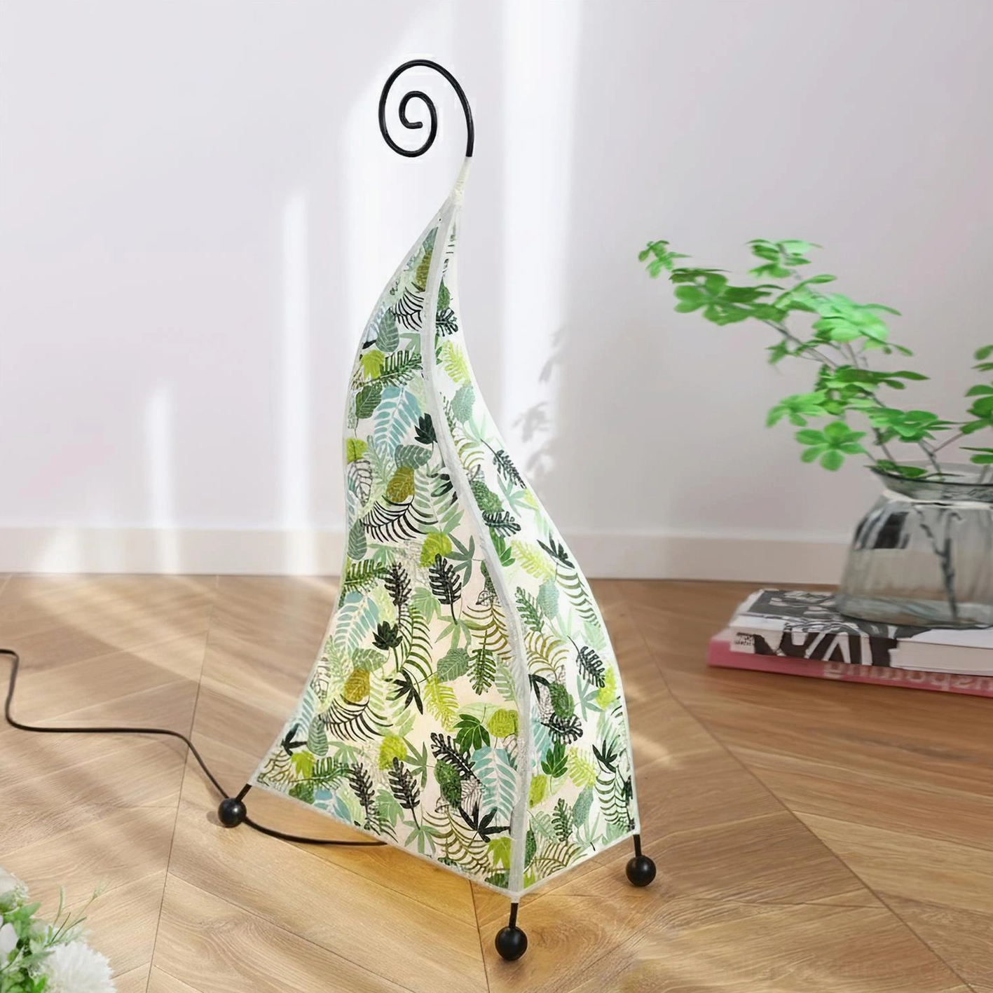 Bohemian floor lamp in reading nook providing gentle focused light for comfortable relaxation