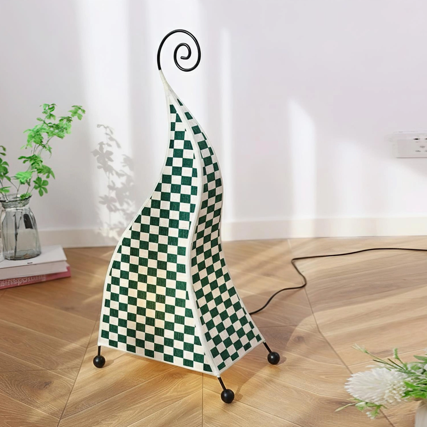 Bohemian floor lamp side profile showing sculptural silhouette and balanced proportions